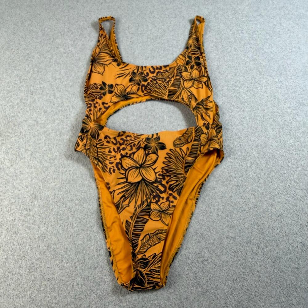 BCBGeneration Swimsuit Womens Large Orange Cutout One Piece Tropical Beach